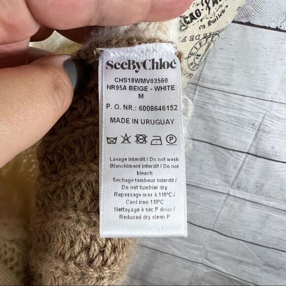 See by Chloe Alpaca Wool Zip Knit Sweater size medium cream and tan - Picture 9 of 10